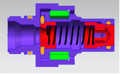 Cross-section of a self-sealing fluid connector