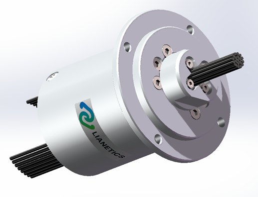 Lianetics signal slip ring with flange mount and ribbon leads, 3D render