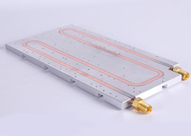 Cold plate with embedded copper tube and brass fittings