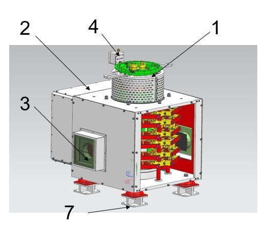 Wind-turbine yaw slip ring, cutaway render with numbered parts